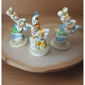 Clown Figurines SET OF 3 Balloon  Bisque Porcelain ACROBAT SERIES